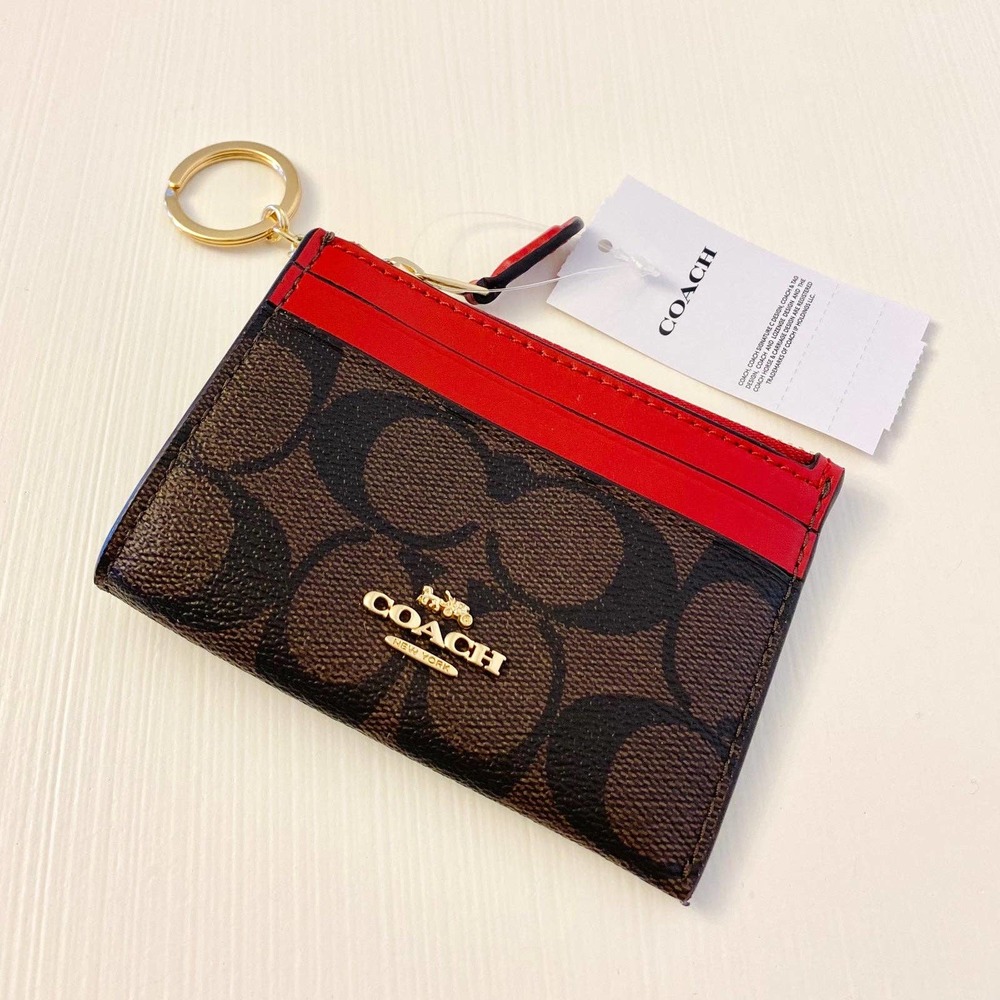 Coach keychain card holder  brown signature
